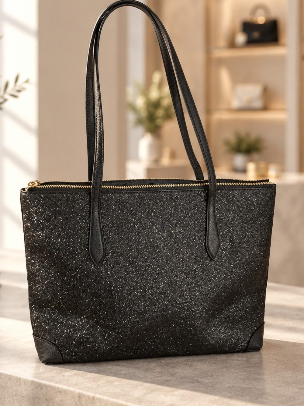 Kate Spade Glitter Joeley Large Bag-Black - Picture 3 of 5